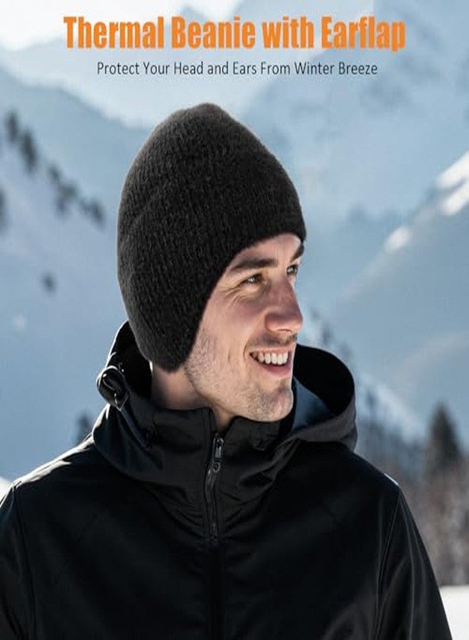 Wmcaps قبعة شتوية مبطنة بالفرو من Wmcaps مع غطاء للأذنين، قبعات شتوية دافئة محبوكة للرجال والنساء، قبعة صوفية خارجية سوداء - Image 4